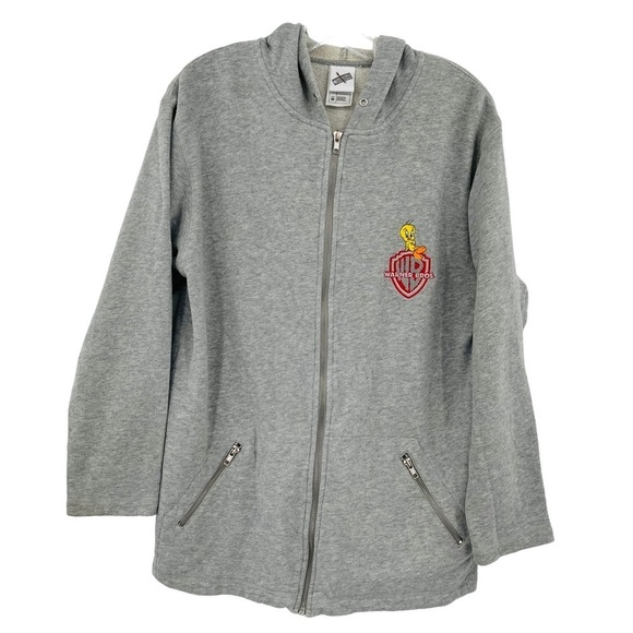 Vintage Warner Brothers embroidered hooded zip front sweatshirt unisex size M - Picture 1 of 10